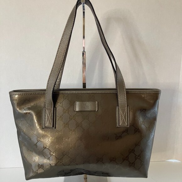 Gucci GG Imprime Tote Bag Bronze Metallic Preloved Great Condition - Picture 1 of 14